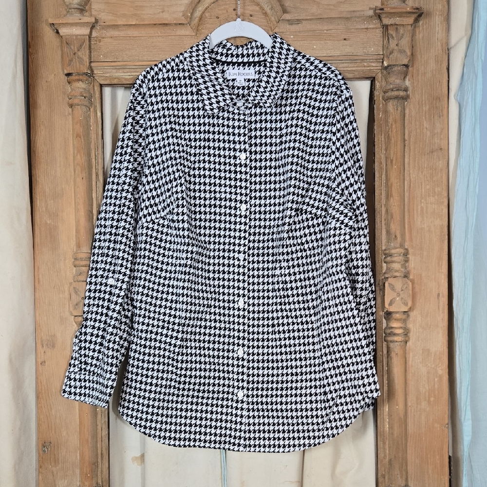Black and White Houndstooth Women's  Shirt In Size 1X